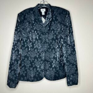 Ann Taylor NWT Blazer Women's 14 Floral Print Black/Silver Long Sleeve Lined VTG